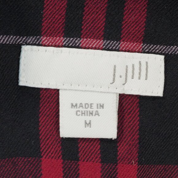 J Jill Shirt Womens Medium Burgandy Red Plaid Rayon Preppy Loose Flowy Cottage - Picture 3 of 8